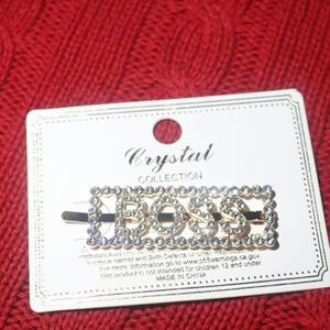 Rhinestone Studded Rectangle "BOSS" Hair Pin